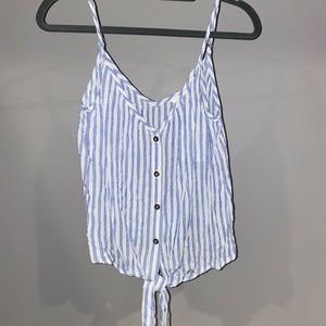 Blue and white striped button up tie tank top